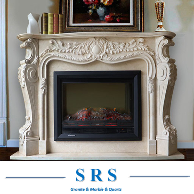Designed Carved Limestone White Marble Fireplace Mantel