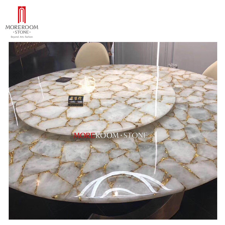 6 Seater Classic Luxury Villa White Semi Precious Stone Purple Green Fluorite Kitchen Round Countertops