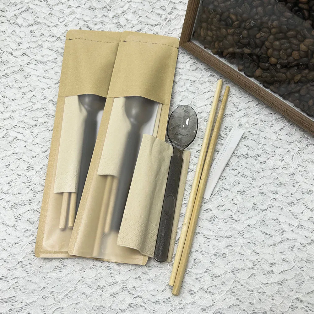 Wholesale Disposable Chopsticks Set Spoon Tissue Paper Toothpicks Custom Cutlery Set Takeaway