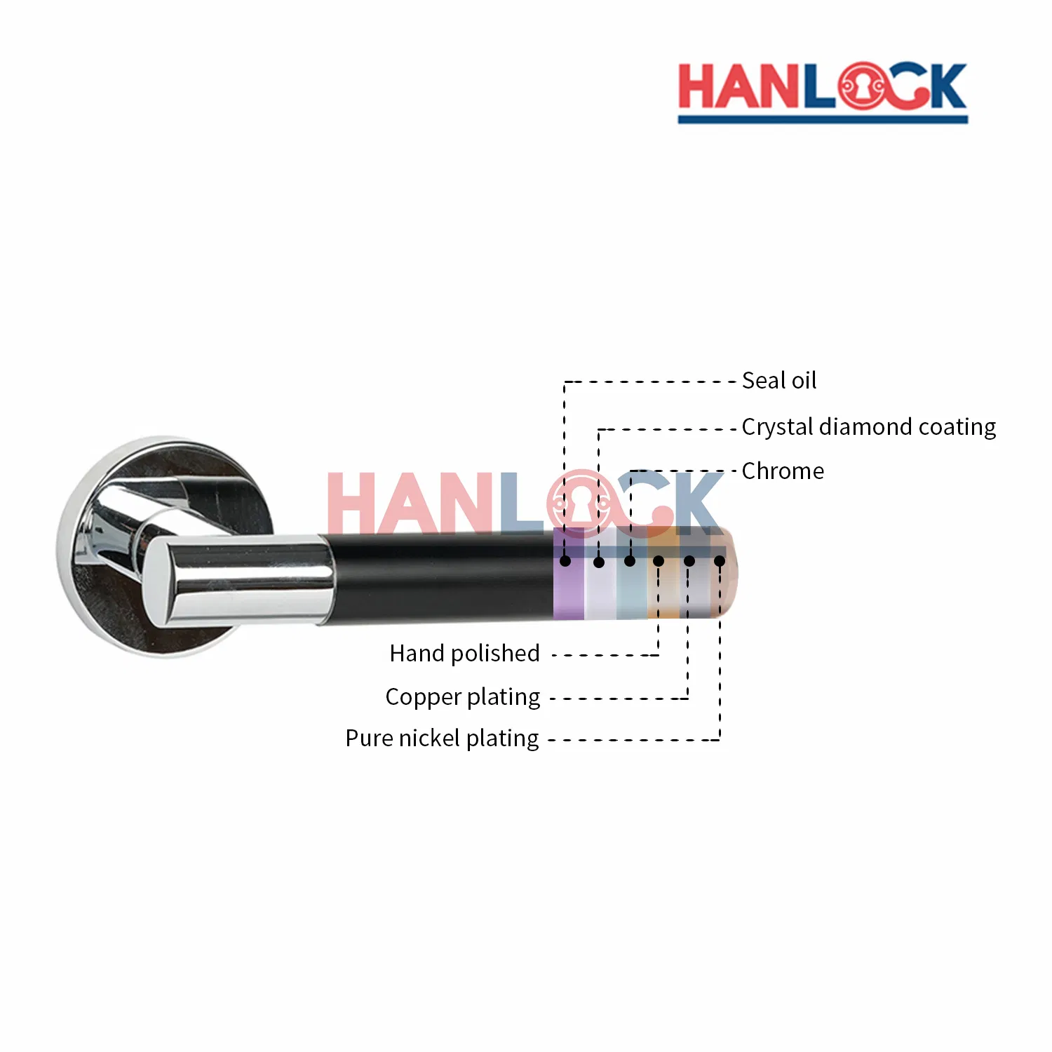 Zinc Alloy Manufactured Black Door Handle on Silver Round Rose