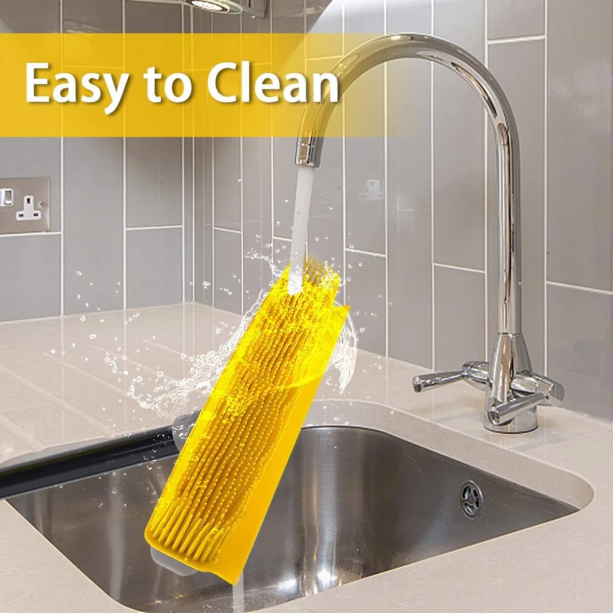 Long Push Rubber Broom Bristles Sweeper Squeegee Scratch Free Bristle Broom for Pet Cat Dog Hair Carpet Hardwood Windows Clean