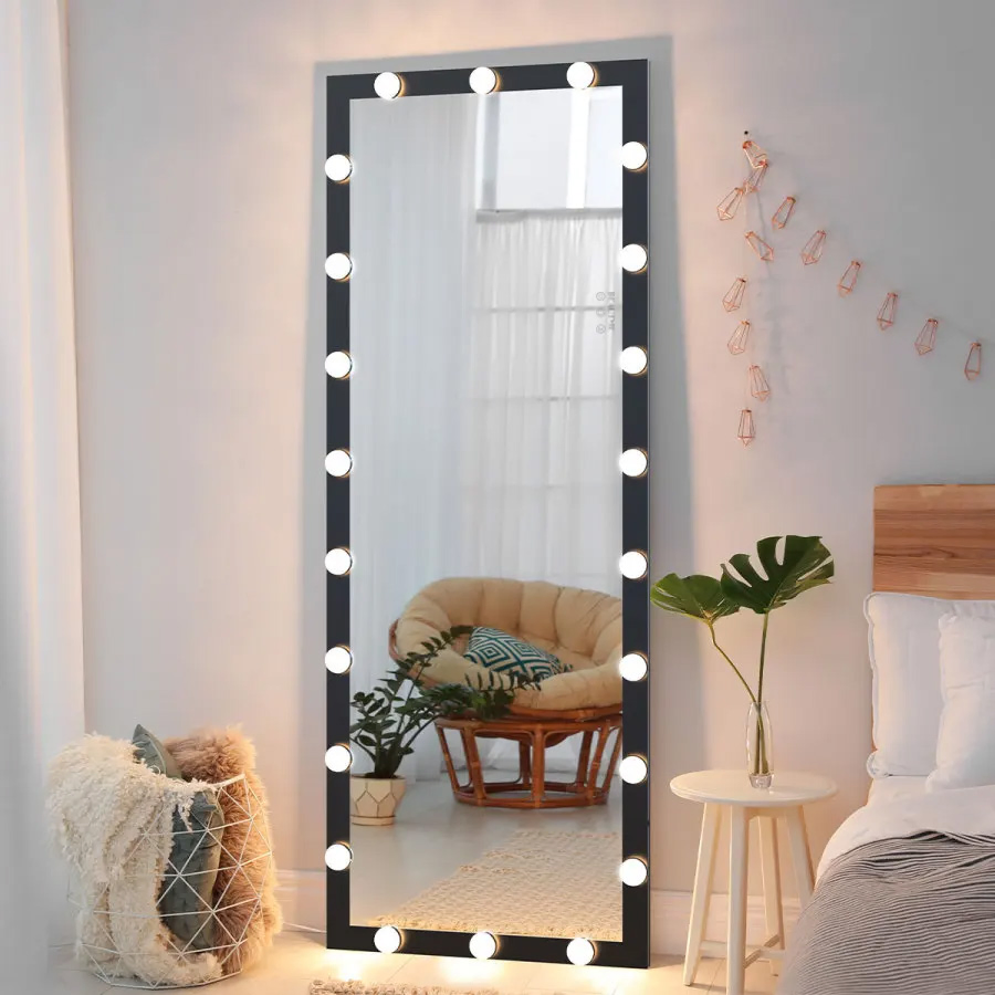 Full Length Vanity Mirror with LED Light Bulbs Bedroom Hotel Long Wall Mouted Full Body Mirror Large Floor Dressing Mirror