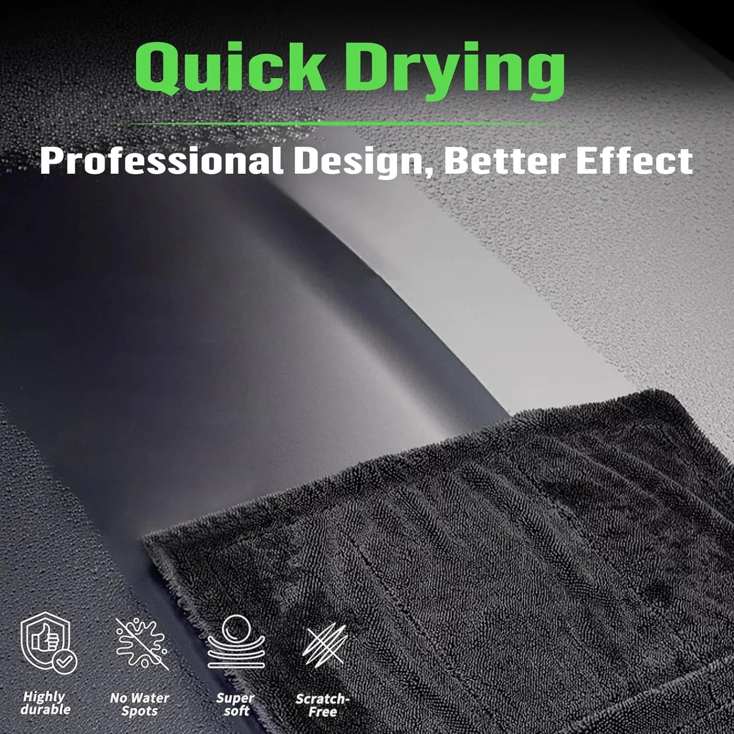 Korean Car Accessories Quick Dry Absorbent Dual Twisted Loop Microfiber Car Drying Towel for Auto Detailing