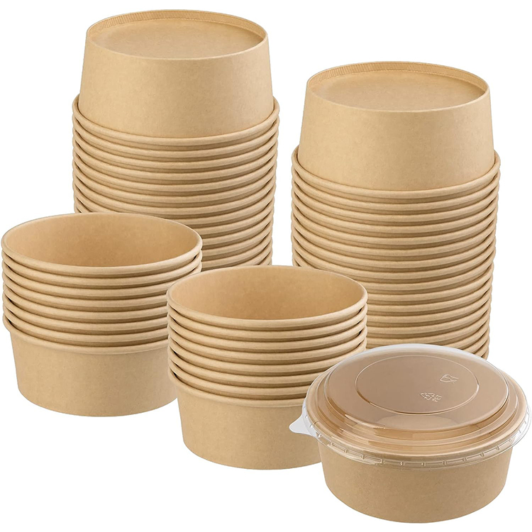 Custom Printing Disposable Eco-Friendly Food Grade Leak-Proof Biodegradable Paper Salad Bowl with Lid