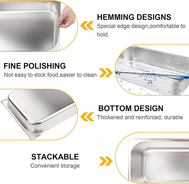 Factory Wholesale Storage Metal Food Pan Stainless Steel Steam Table Hotel Pan