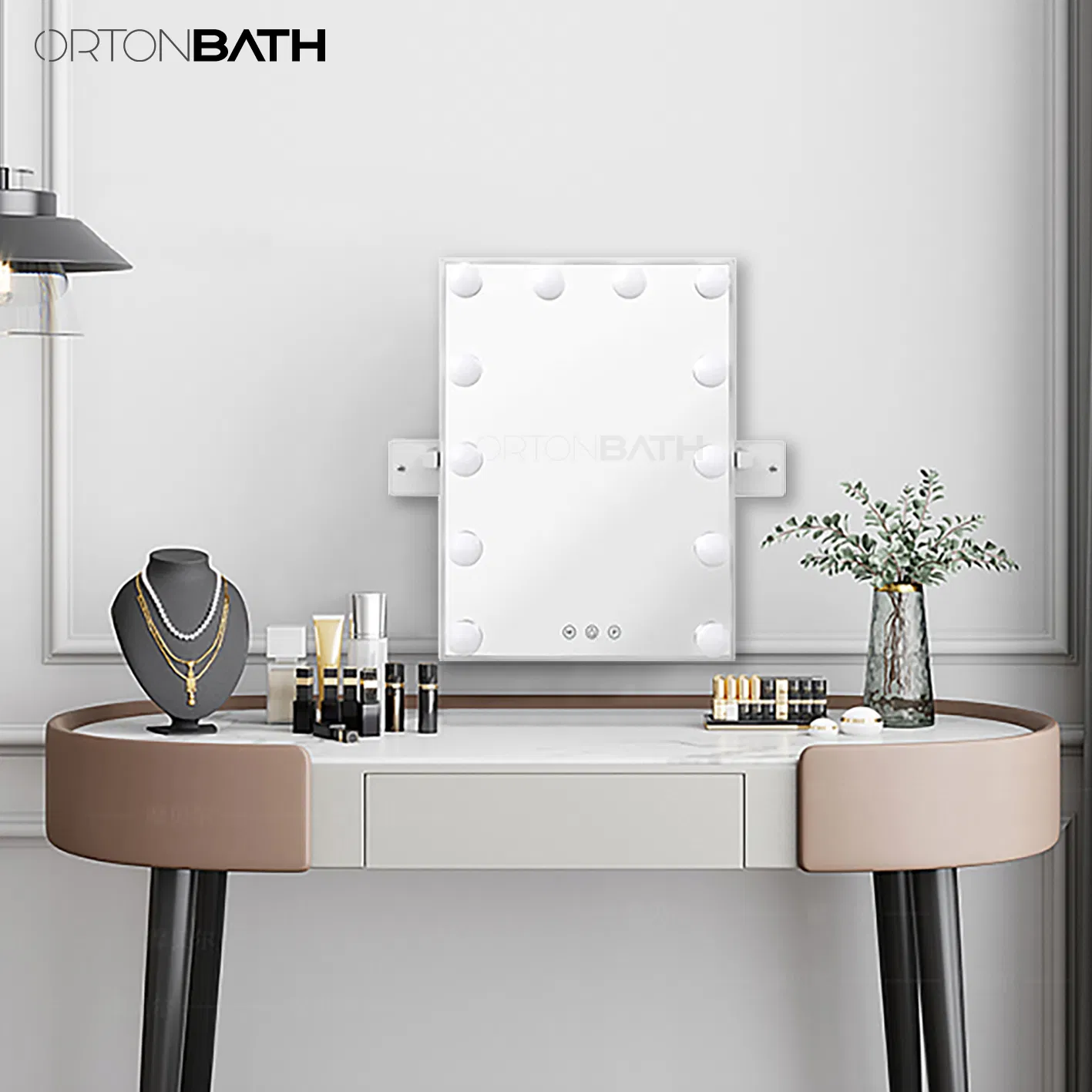 Ortonbath Vanity Mirror with Lights, Hollywood Lighted Makeup Mirror with 3 Color Lighting Modes and 12 Dimmable Bulbs, Detachable 5X Magnification, Smart Touch