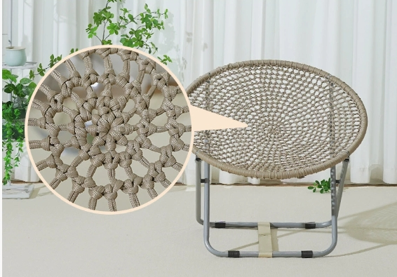 Indoor and Outdoor Folding Chair, Moon Polyester Rope Woven Folding Moon Lazy Portable Folding