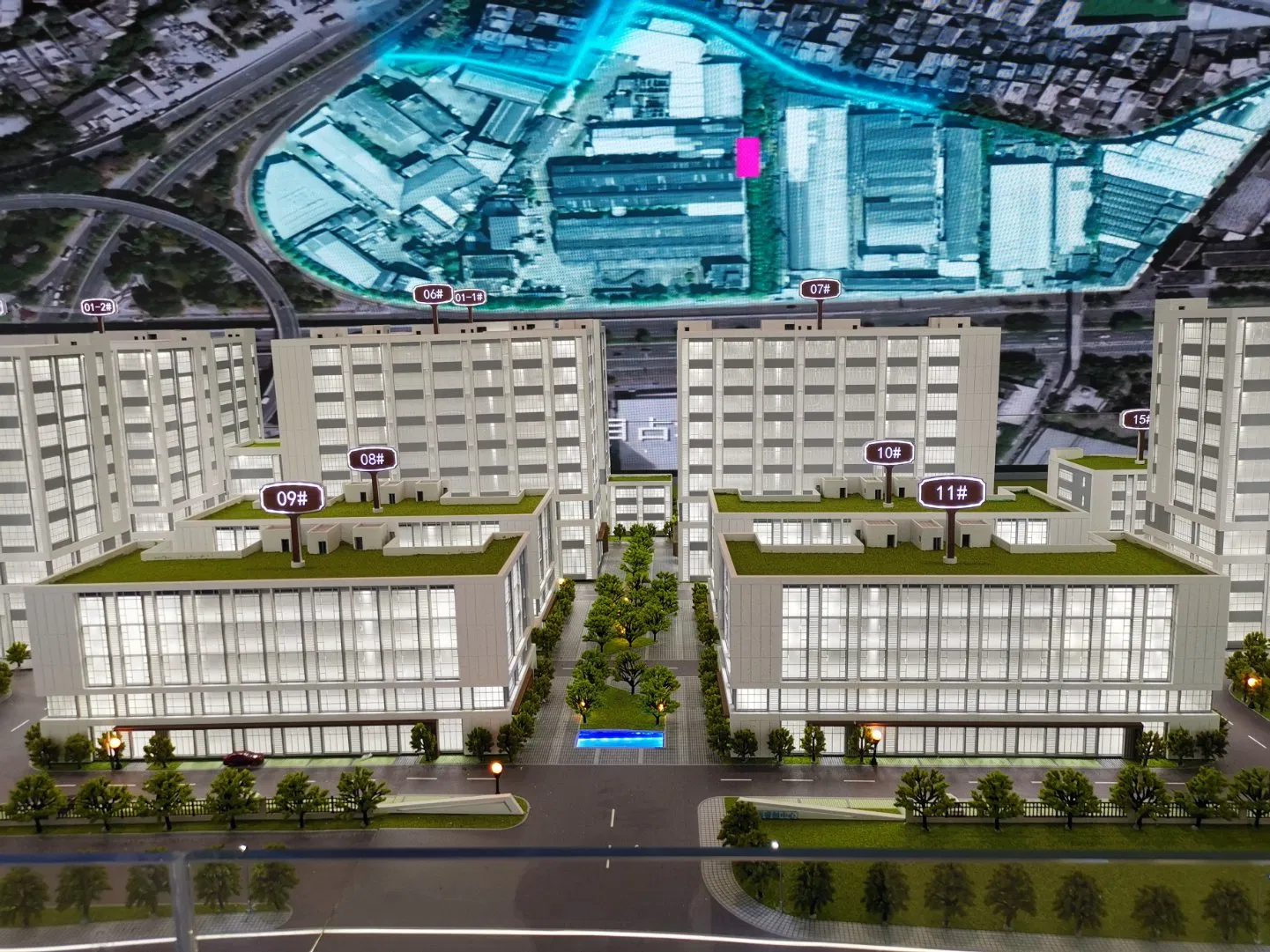 High Quality 3D Customized Commercial Park Building Model with Lighting Display
