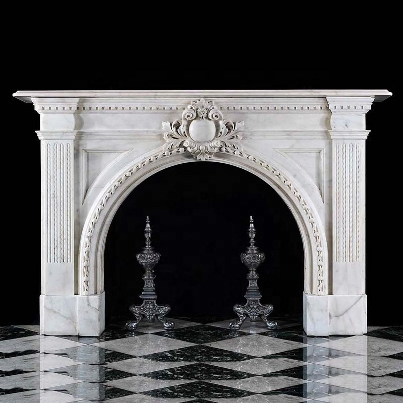 Simple European Style Natural Beige Marble Fireplace Mantel
