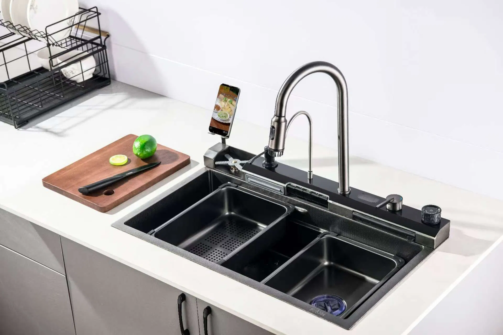 New Digital Display Multifunctional Kitchen Sink Stainless Steel Cell Phone Holder