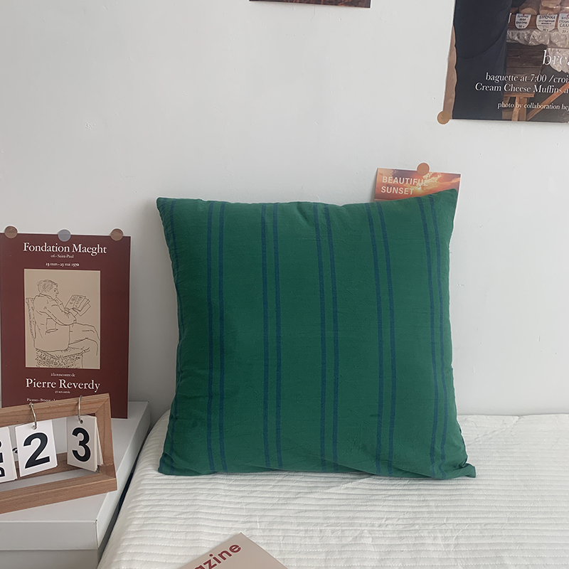 Washed Cotton Pillowcase Comfortable Square Soft Stripe Cushion Cover