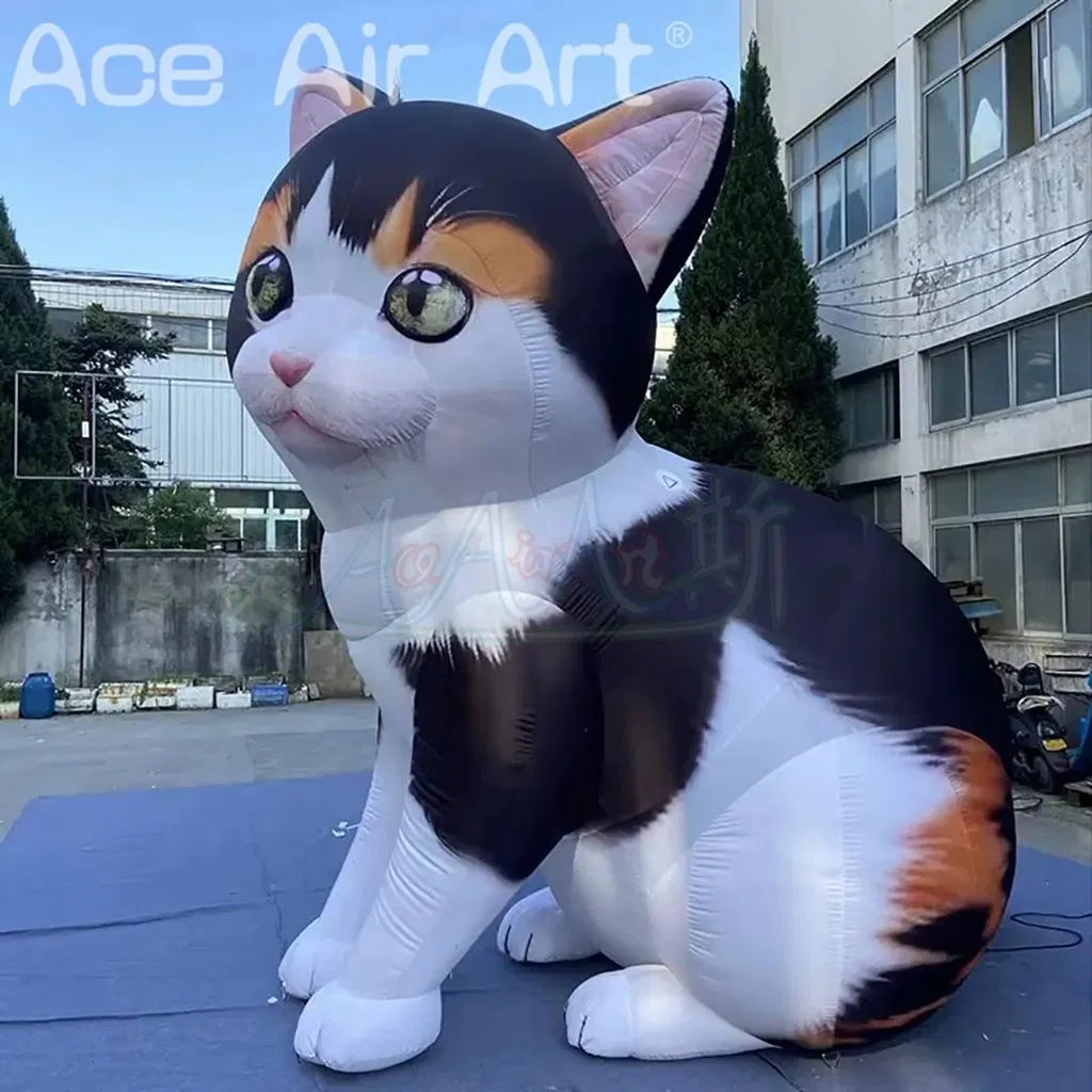 Giant Inflatable Cat Air Blow Lifelike Kitty Animal Mascot with LED Light for Outdoor Event Advertising