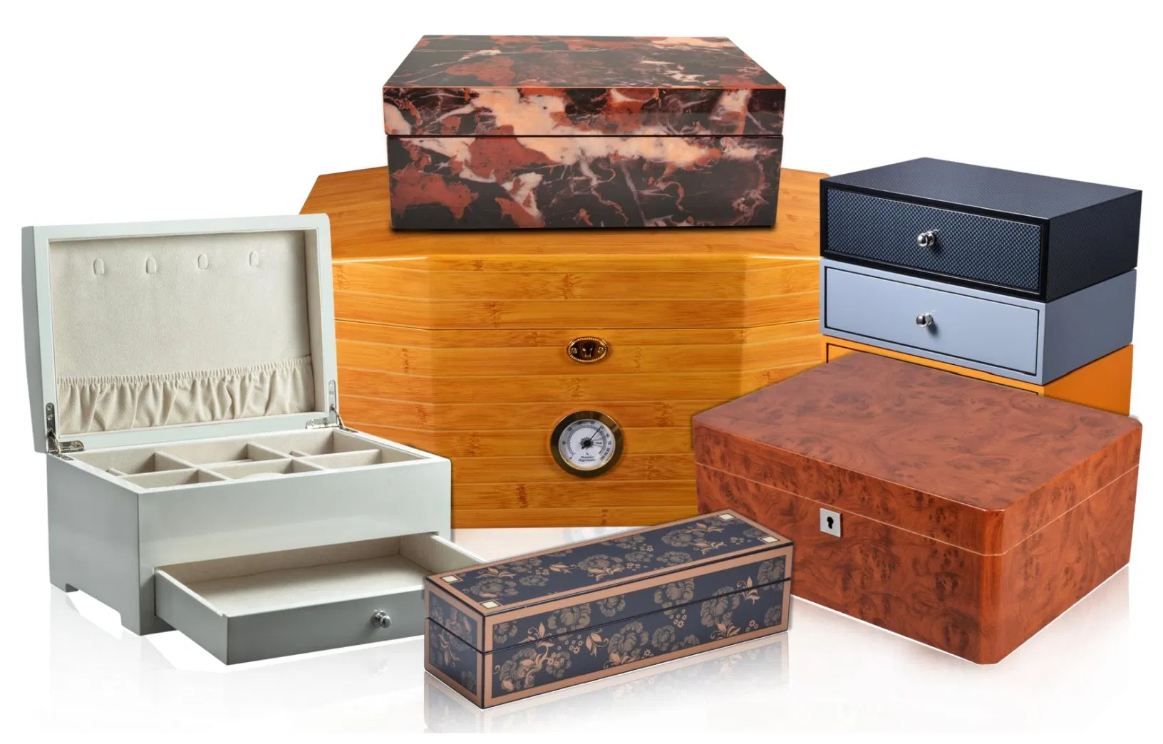 Glassy Black Piano Paint Finish Wooden Cigar Collection Humidor
