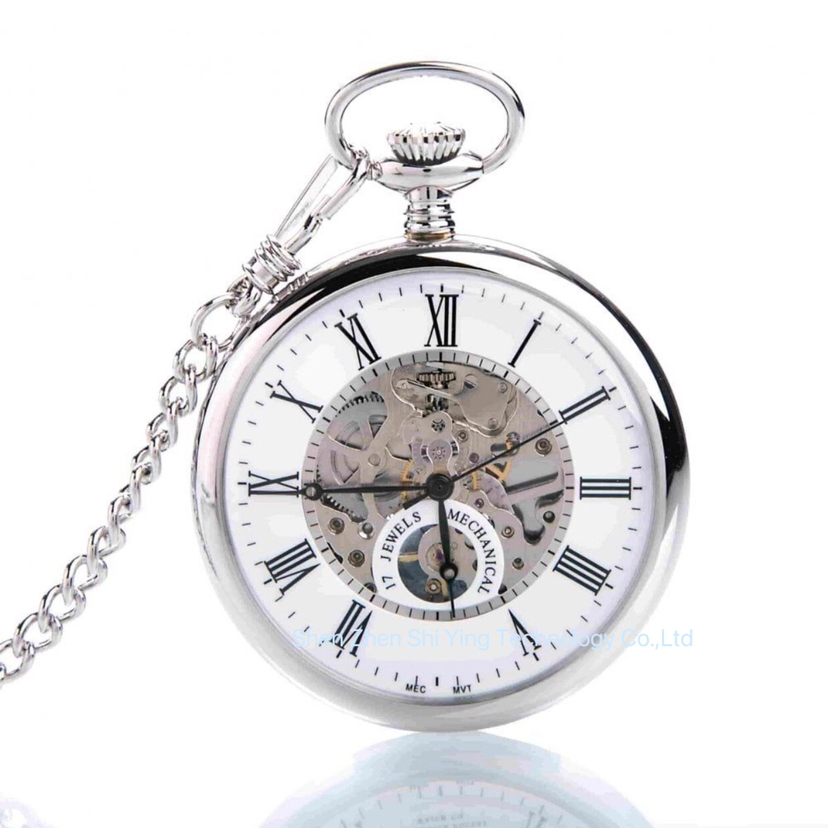 Custom Gents Classic Mechanical Skeleton Pocket Watch with Chain