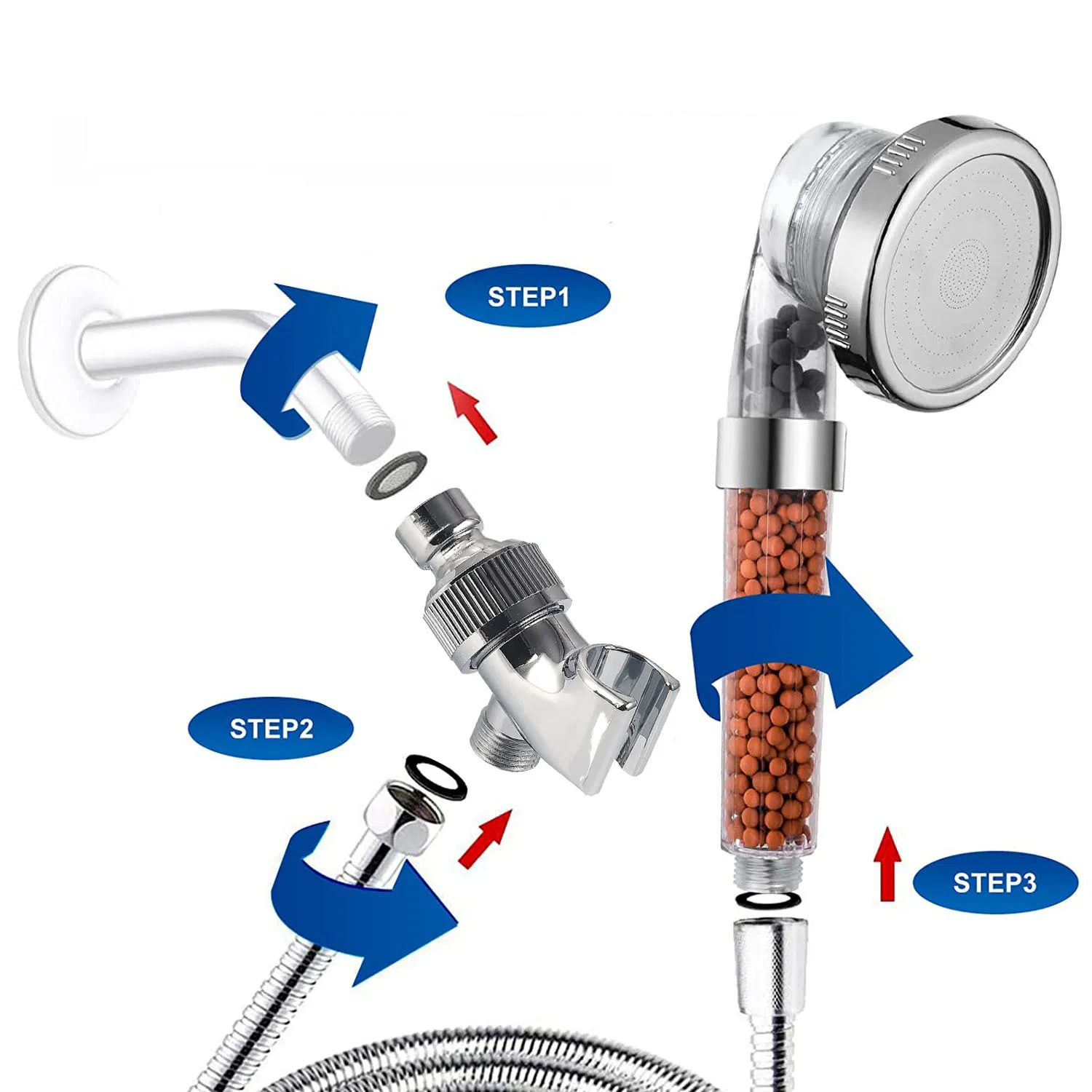 High Pressure Handheld Ion Filter Shower 3 Spray Patterns