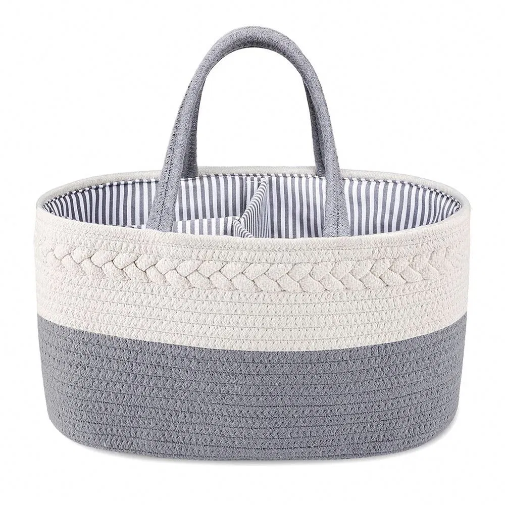 Baby Diaper Caddy Organizer for Girl Boy Cotton Rope Nursery Storage Bin Basket Portable Holder Tote Bag for Changing Table