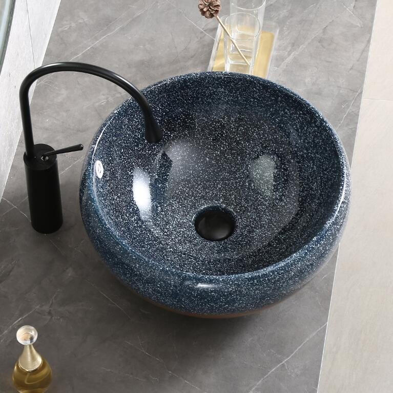 China Factory Ceramic Washroom Counter Top Round Shape Blue Color Vessel Sink Thailand Bathroom Sink Basin