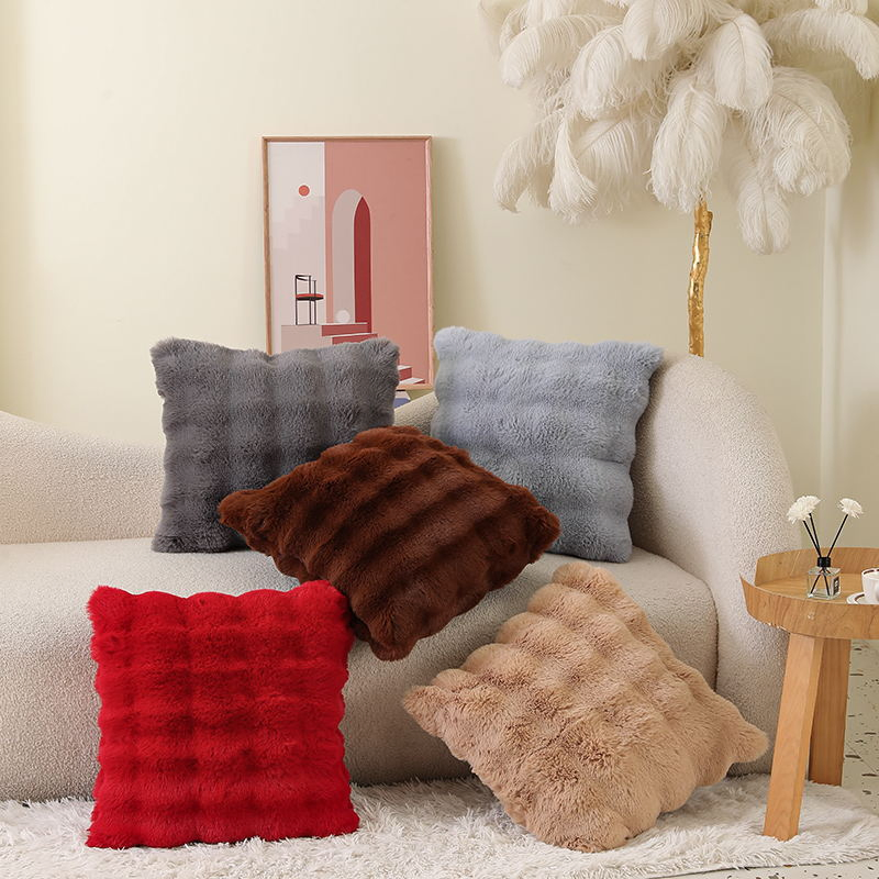 Home Decorative Plush Sofa Cushion Cover Winter Plush Throw Pillows 43X43cm One Side