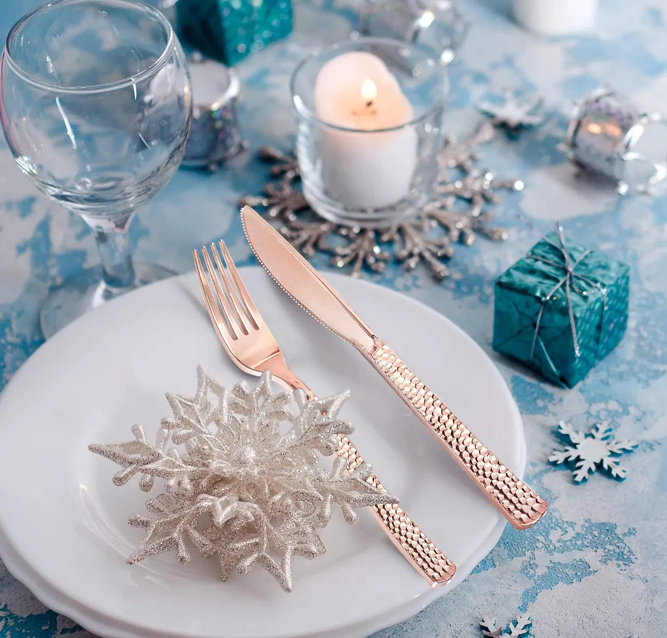 Rose Gold Plastic Silverware, Rose Gold Utensils, Heavy Weight Plastic Cutlery, Disposable Silverware Sets Suitable for Wedding, Monther's Day Party