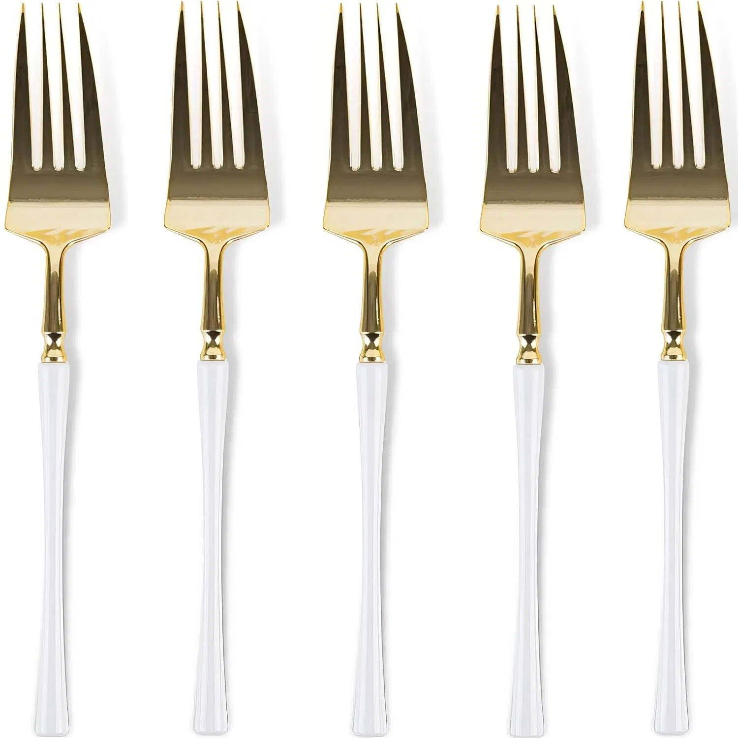 Elegant Gold and White Disposable Plastic Dinner Forks for Events