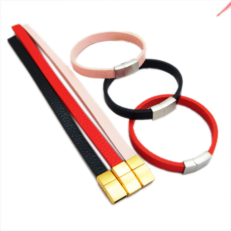 8X3mm Flat Geuine Leather Bracelet for Womens Men