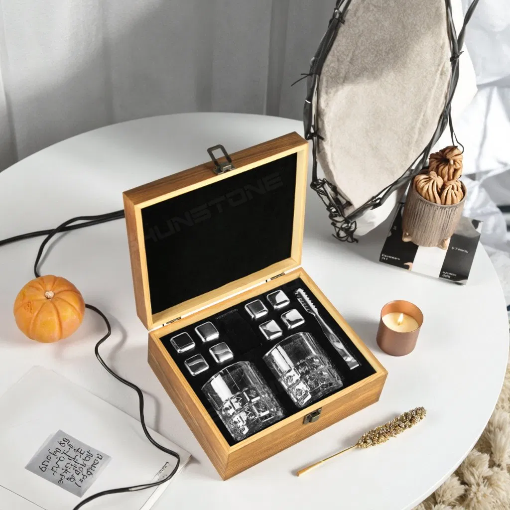 Shunstone Novelty Gift Lead-Free Crystal Whiskey Glass and Stainless Steel Stones Gift Set for Men Dad Company Promotional Gifts