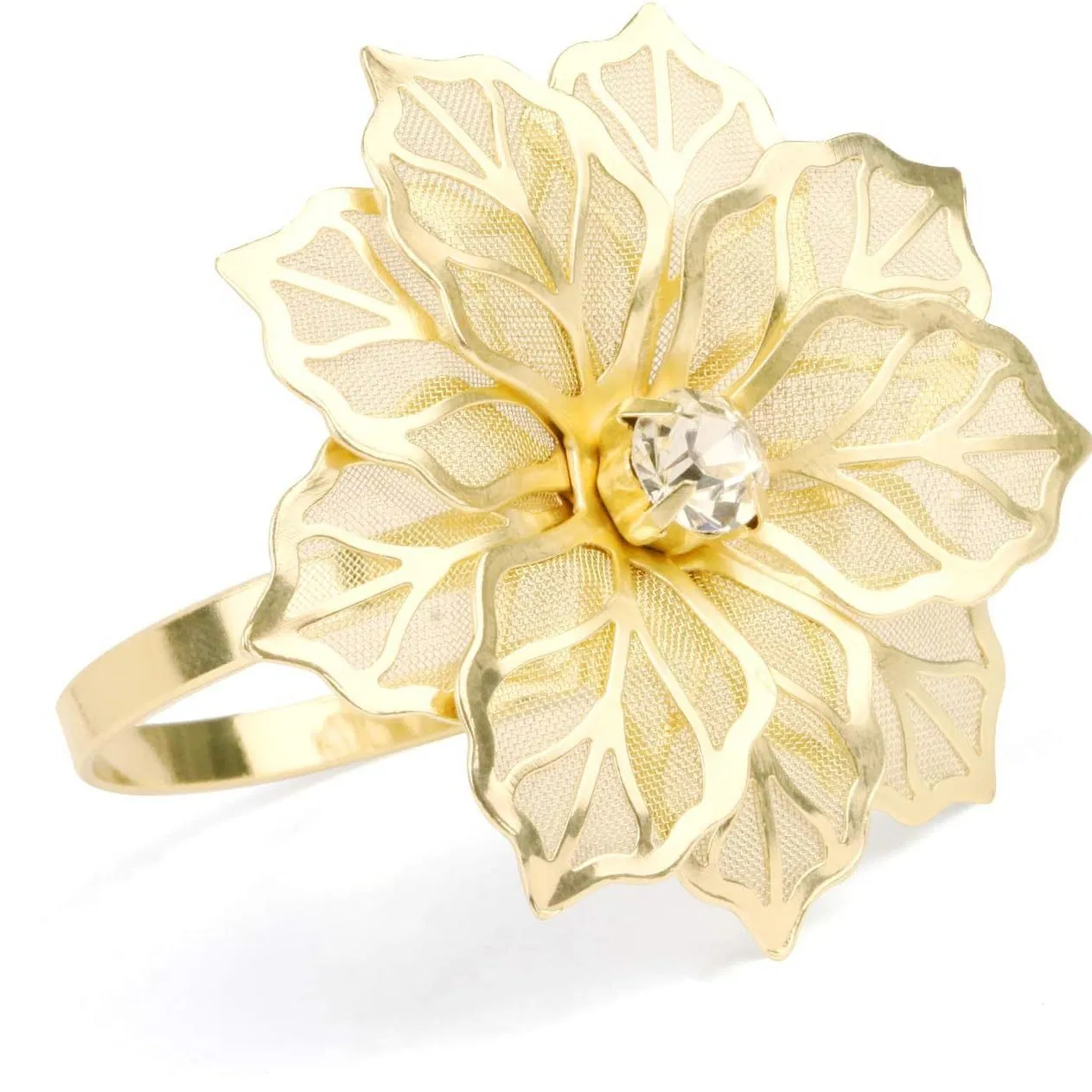 Metal Napkin Rings Gold Hollow out Flower Napkin Holder for Wedding Party