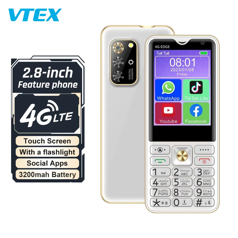 Vtex 2.8" Whatsapp Fb 4G LTE Youtube Tik Tok Wi Fi Social Media Touch Screen Big Battery Button Keypad Feature Phone