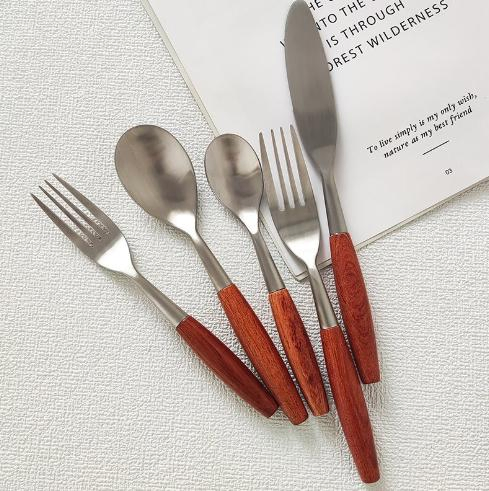 Stainless Steel Cutlery Knife Fork Spoon Luxury Wooden Handle Flatware Dinnerware Sets