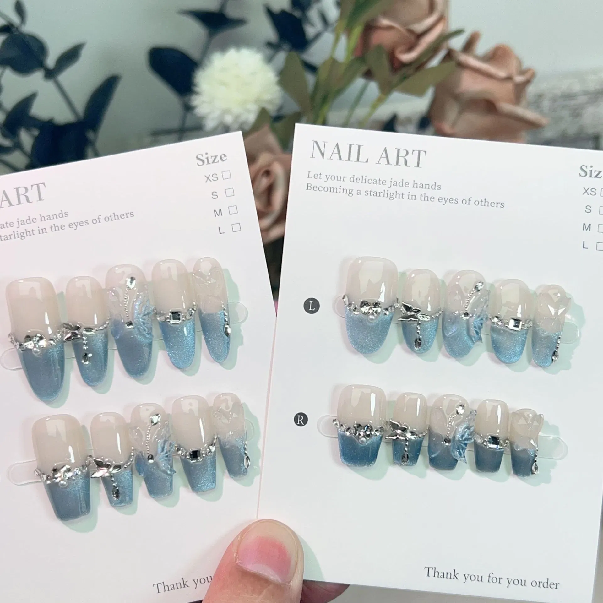 Blue Cat-Eye Gradient Handmade Press-on Nails
