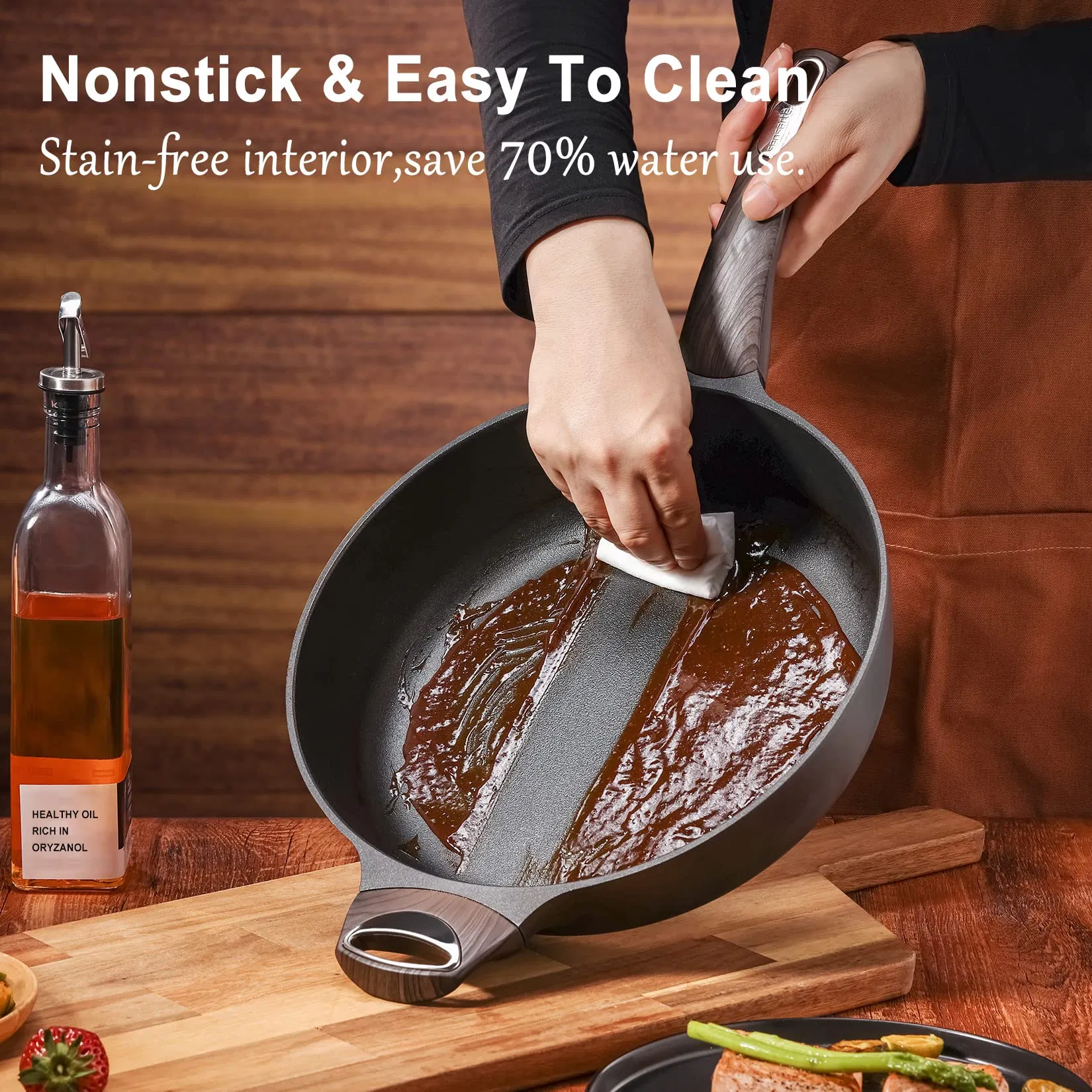 12inch Nonstick Deep Frying 5qt Saute Lid Large Skillet Cooking Chefs Pan Cookware