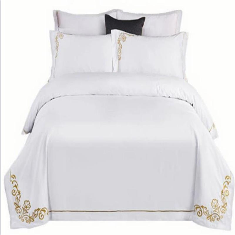 Luxury 100% Cotton Embroidered Bed Linen 300tc Jacquard Stripes Hotel Bedsheet Set
