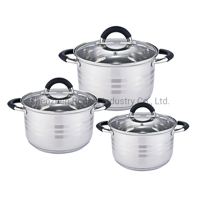 Color Silicone Handle Casserole Cooking Pot Cookware Set with Capsuled Bottom