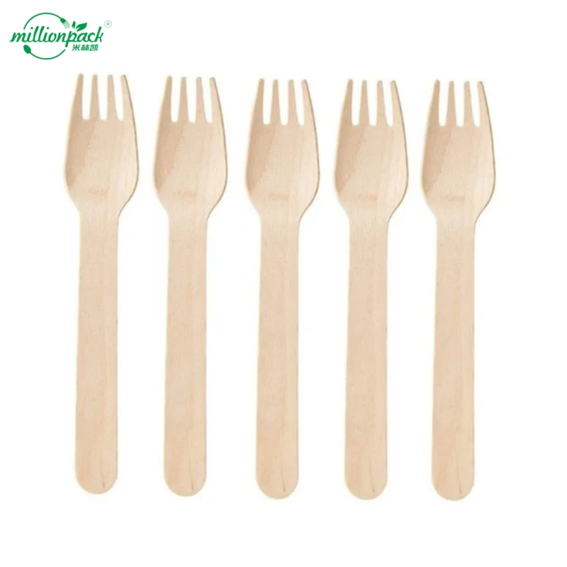 Round Tine Wooden Forks for Desserts Salads and Lightweight Food Service