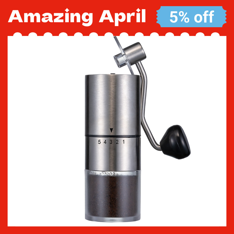 Discount Manual Coffee Bean Grinder with Coarseness Setting and Conical Burr