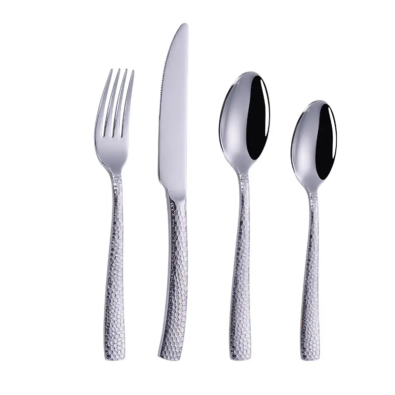 Water Cube Style Hammered Handle High Quality Stainless Steel Luxury Cutlery Set