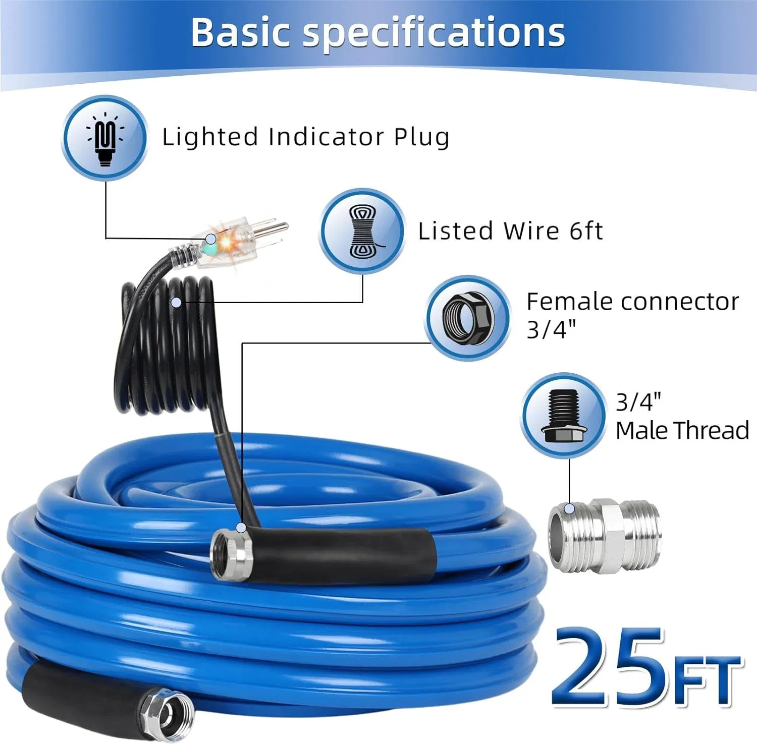 25 FT RV Heated Water Hose, Heated Fresh Drinking Hose, for Camper Travel Trailer, for Home Garden Outdoor
