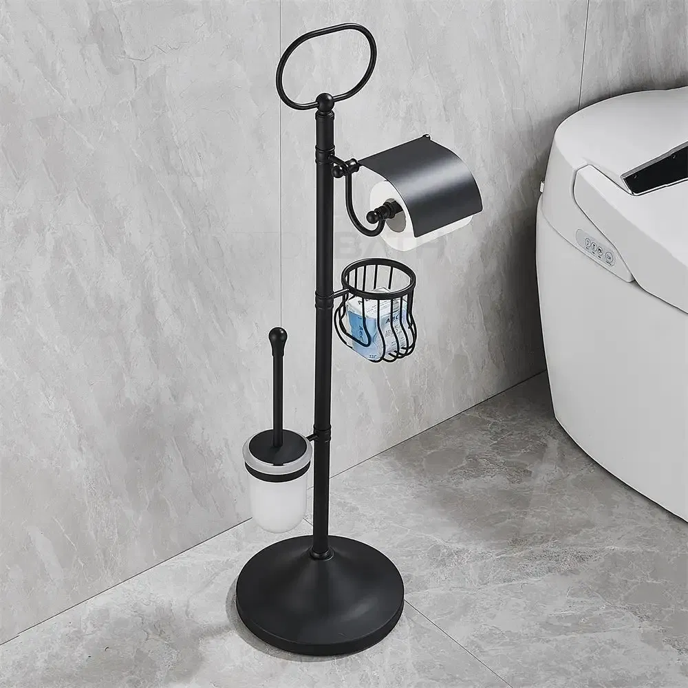 Ortonbath Toilet Paper Brush Floor Standing Stainless Steel Toilet Brush Holder Set Black Bathroom Sanitary Pad Rack Toilet Paper Holder Tissue Holder