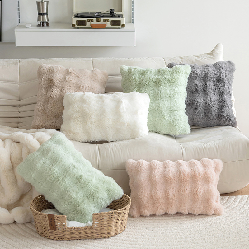 Dairui Wholesale Solid Color Faux Rabbit Hair Bubble Velvet Pillow Covers for Sofa Bedroom Living Room Decor