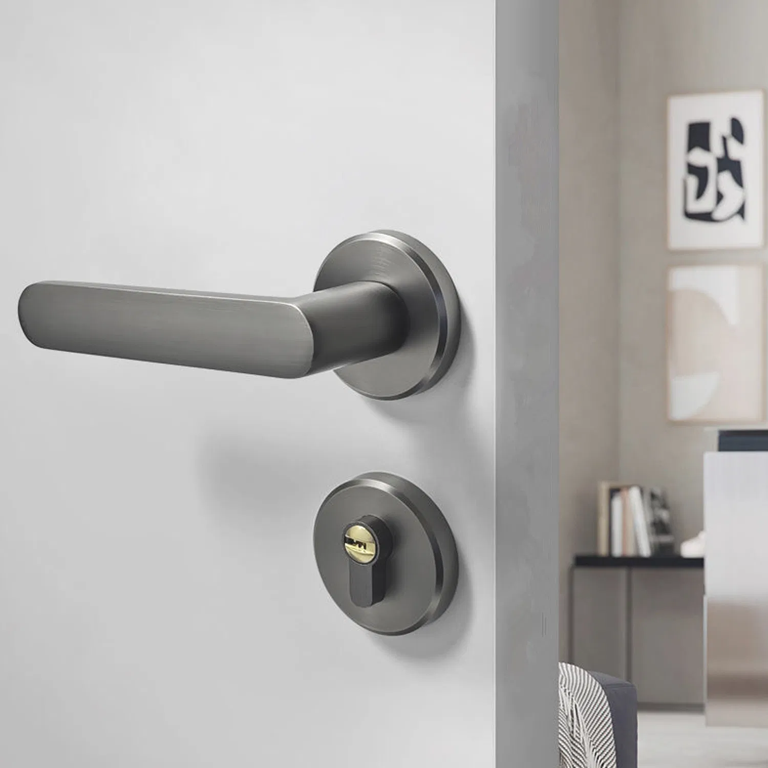 Door Hardware Door Handle Lock Aluminum Door Lock Wood Door Lock Aluminum Door Handle Gray Split Lock