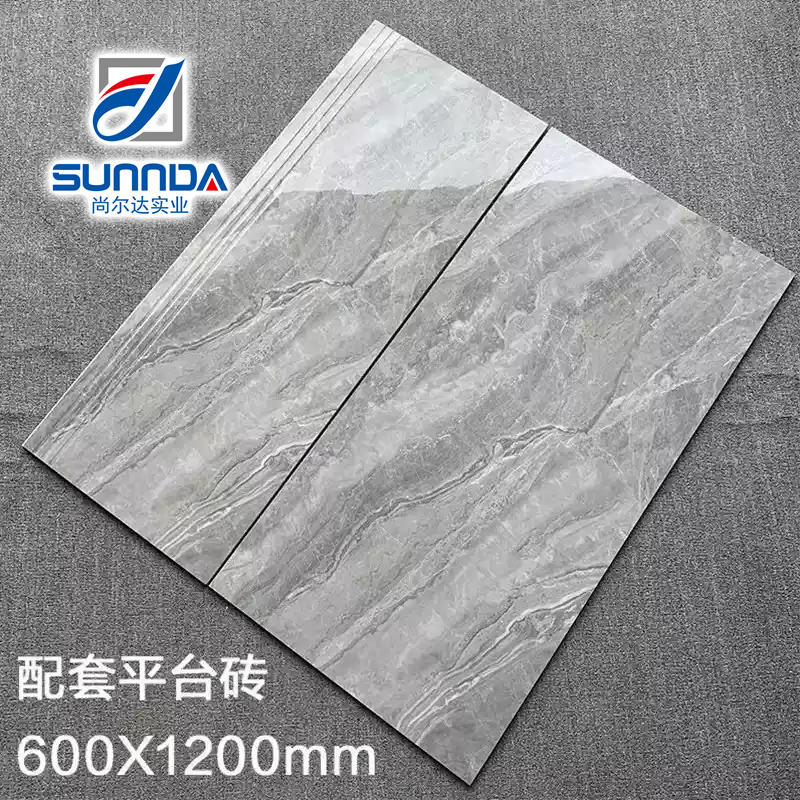 Staircase Step Tiles Landing Platform Matching Glazed Polished Glossy Matte Surface Groove Lines Plated Gold Silver House Hotel
