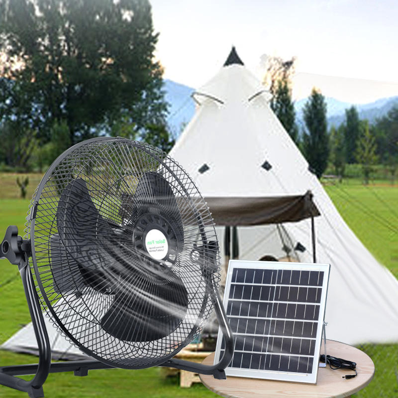 Rechargeable Solar Fan Lithium Battery 12 Inch Metal Floor Electric Solar Fan