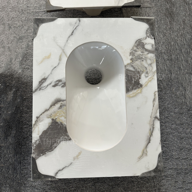 Iraq Good Sell Hot Items Grey Marble Sintered Stone Squat Toilets Ceramic Glossy Rock Slab Squat Pan