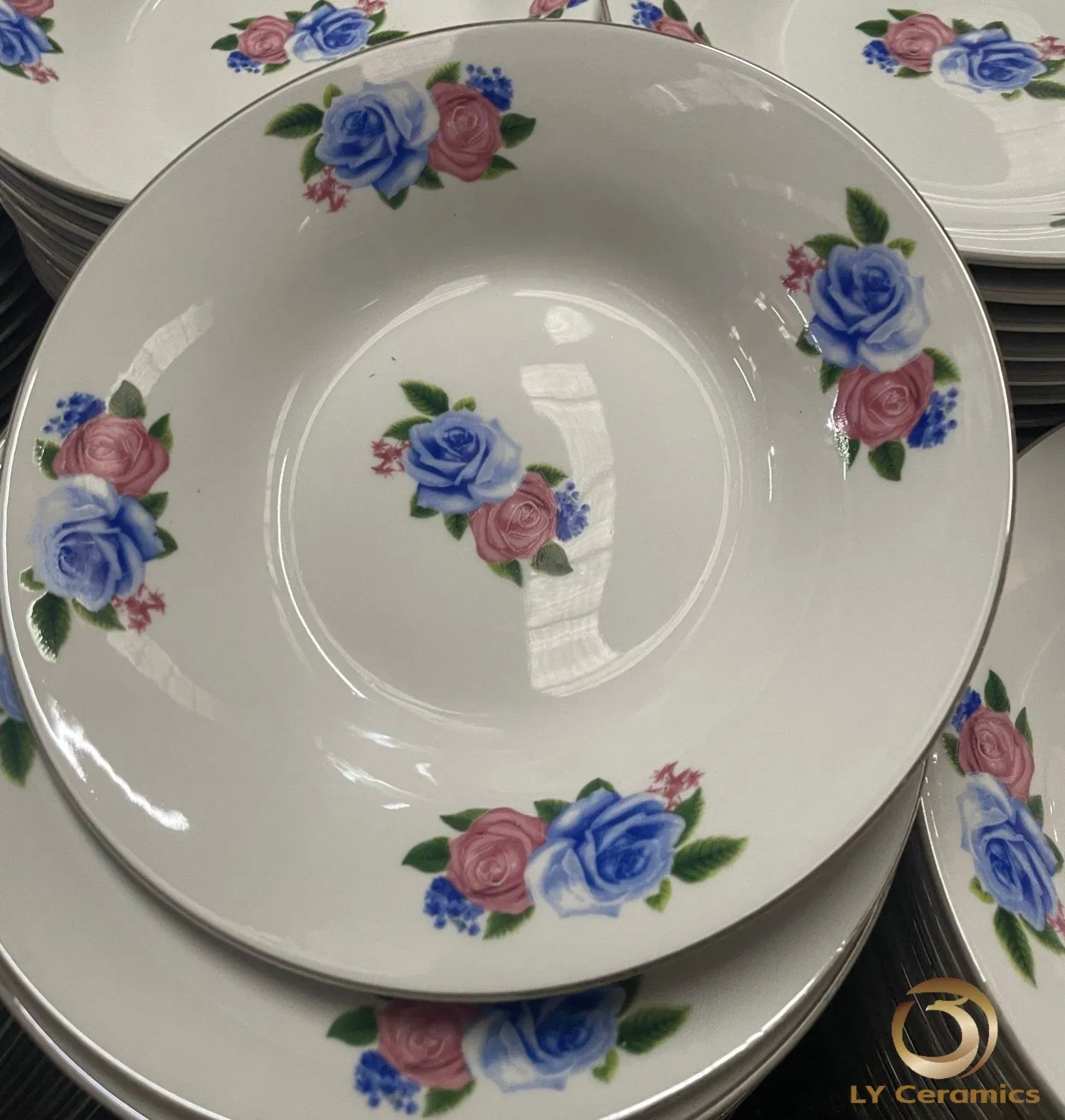 8"Soup Plate Simple Decal with Gold /Silver Line Porcelainware Ceramics Tableware