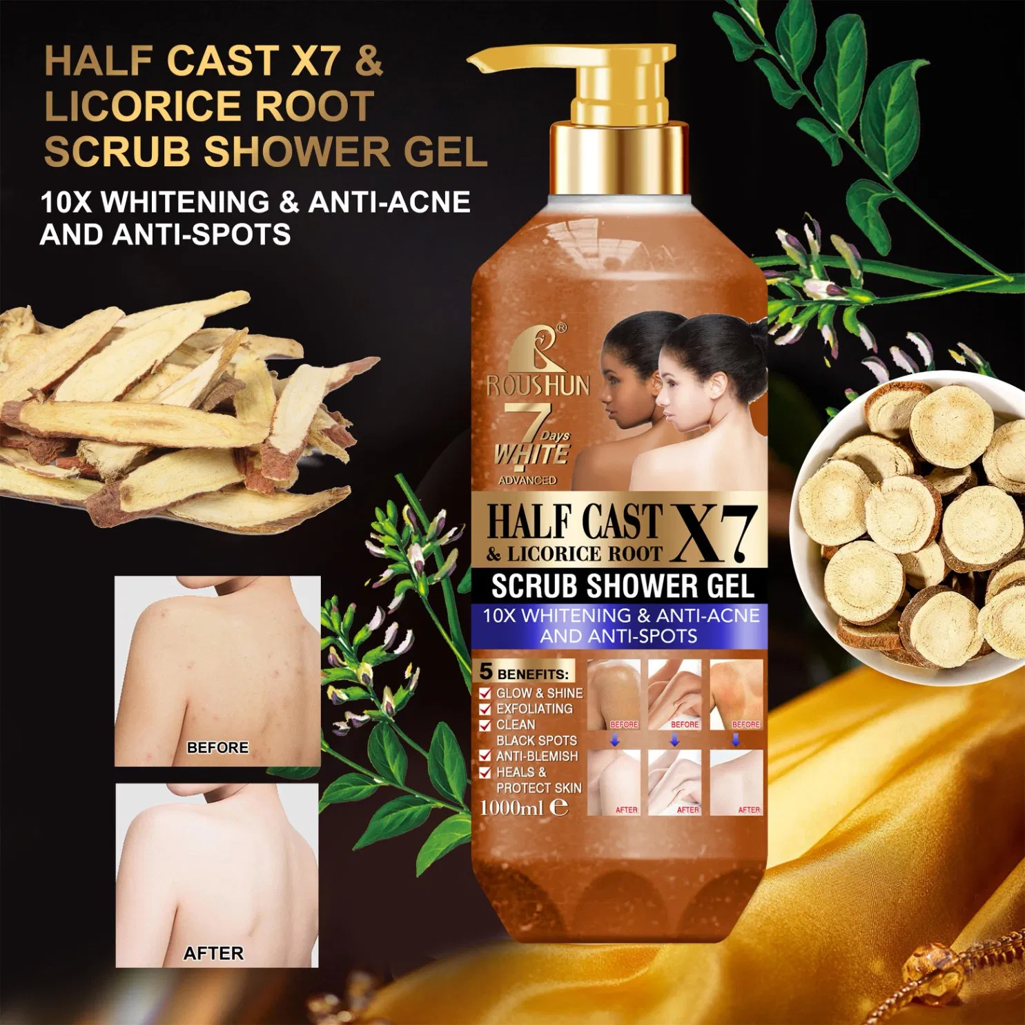 Half Cast Scrub Shower Gel Body Wash Skin Moisturizer Customize Roushun