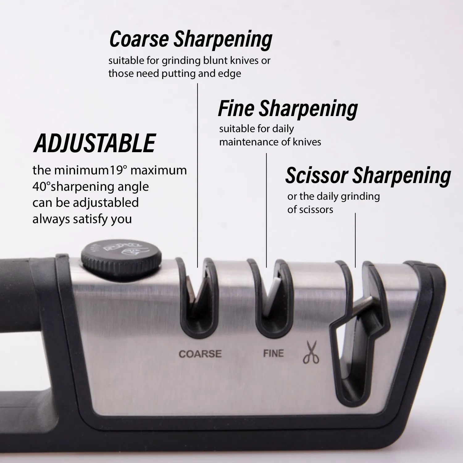 Adjustable-Knife-Sharpener 19 40 Degree 3-in-1 Coarse Fine Scissor Non-Slip Ergonomic Kitchen-Tool