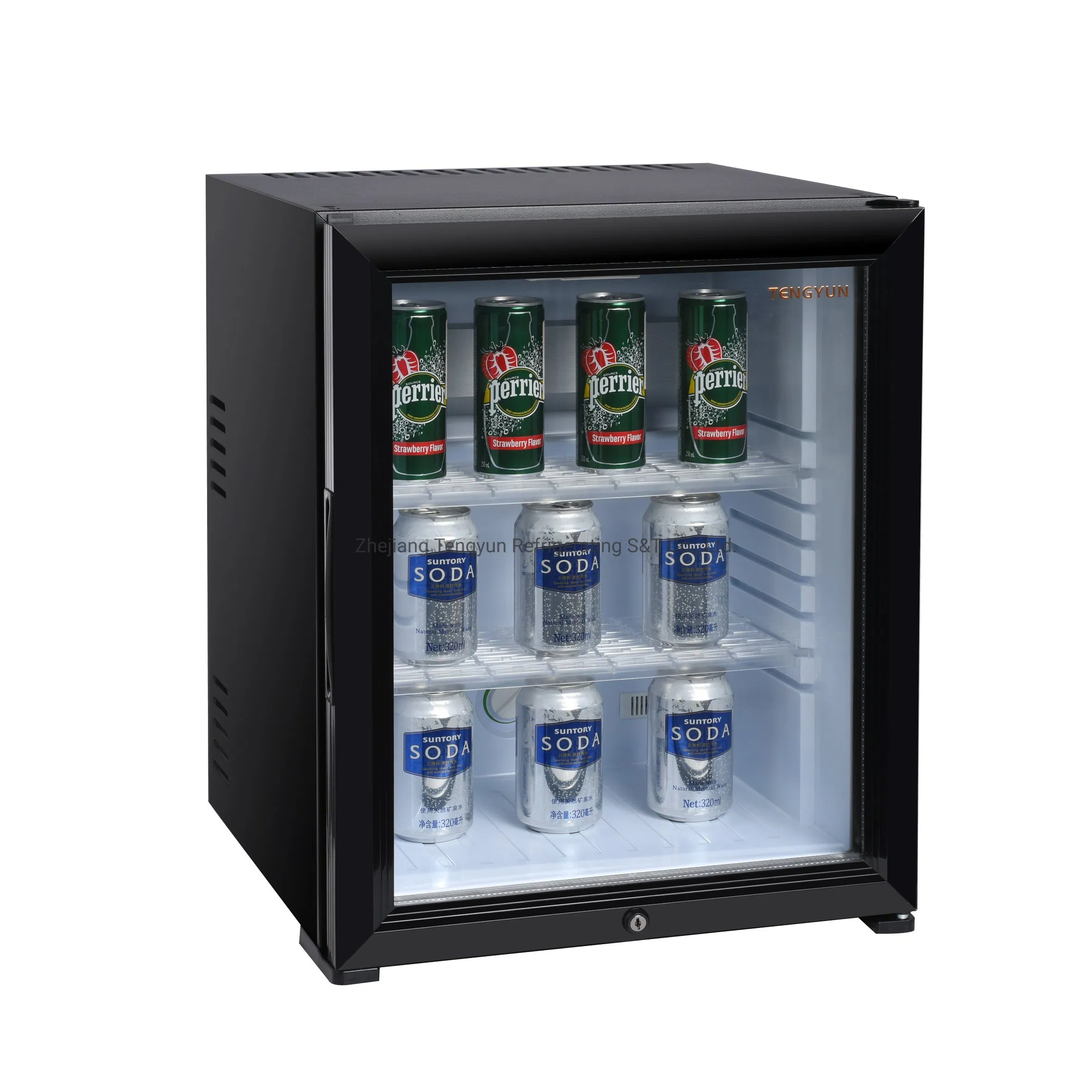 Black Color Glass Door No Compression Absorption Mini Bar Fridge for Beverage with European Plug