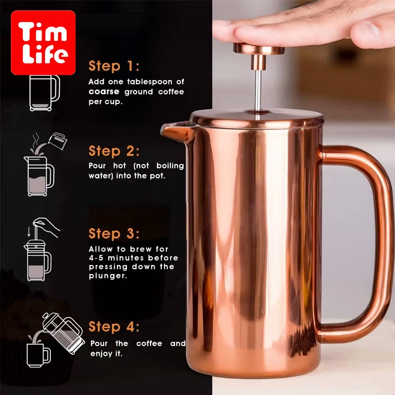 High Quality Doublewall SS304 Insulated Coffeemaker Italian Coffee French Press