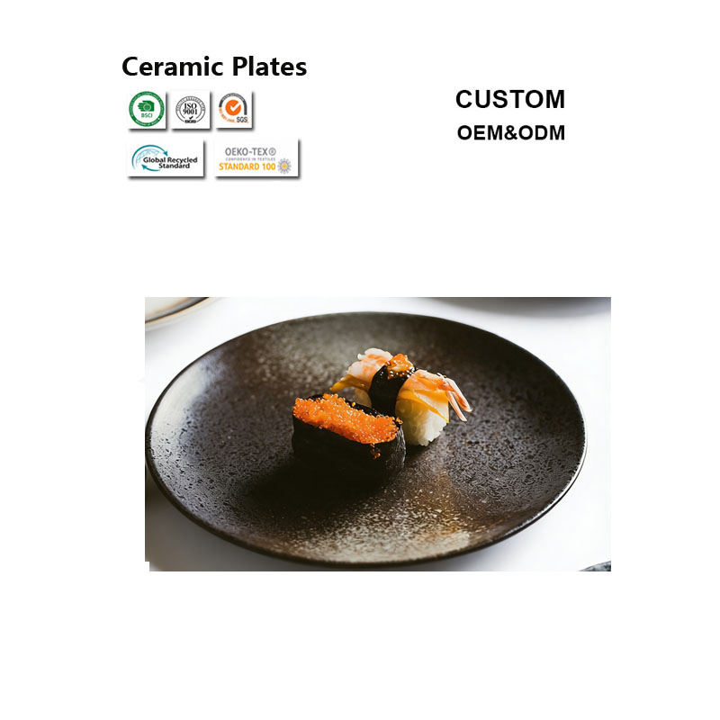 Custom Round Shallow Matte Black Restaurant Food Salad Steak Dinner Ceramic Plates