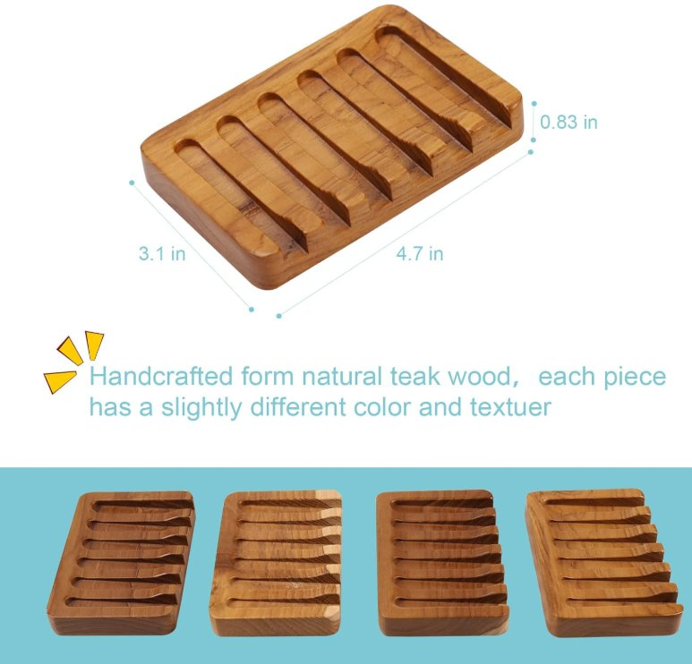 Wooden Soap Dish with Slanted Waterfall Design, Soap Holder & Saver